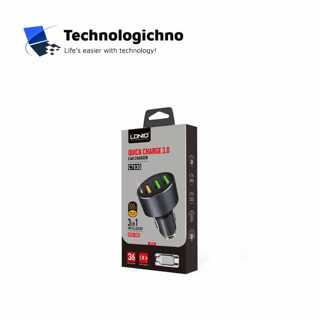  Зарядно за кола LDNIO C703Q 3.6-20V USB Type C