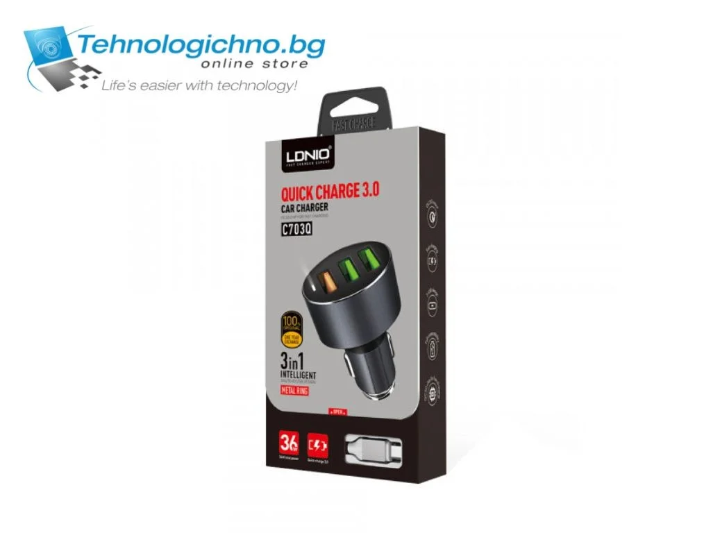  Зарядно за кола LDNIO C703Q 3.6-12V USB Lightnin