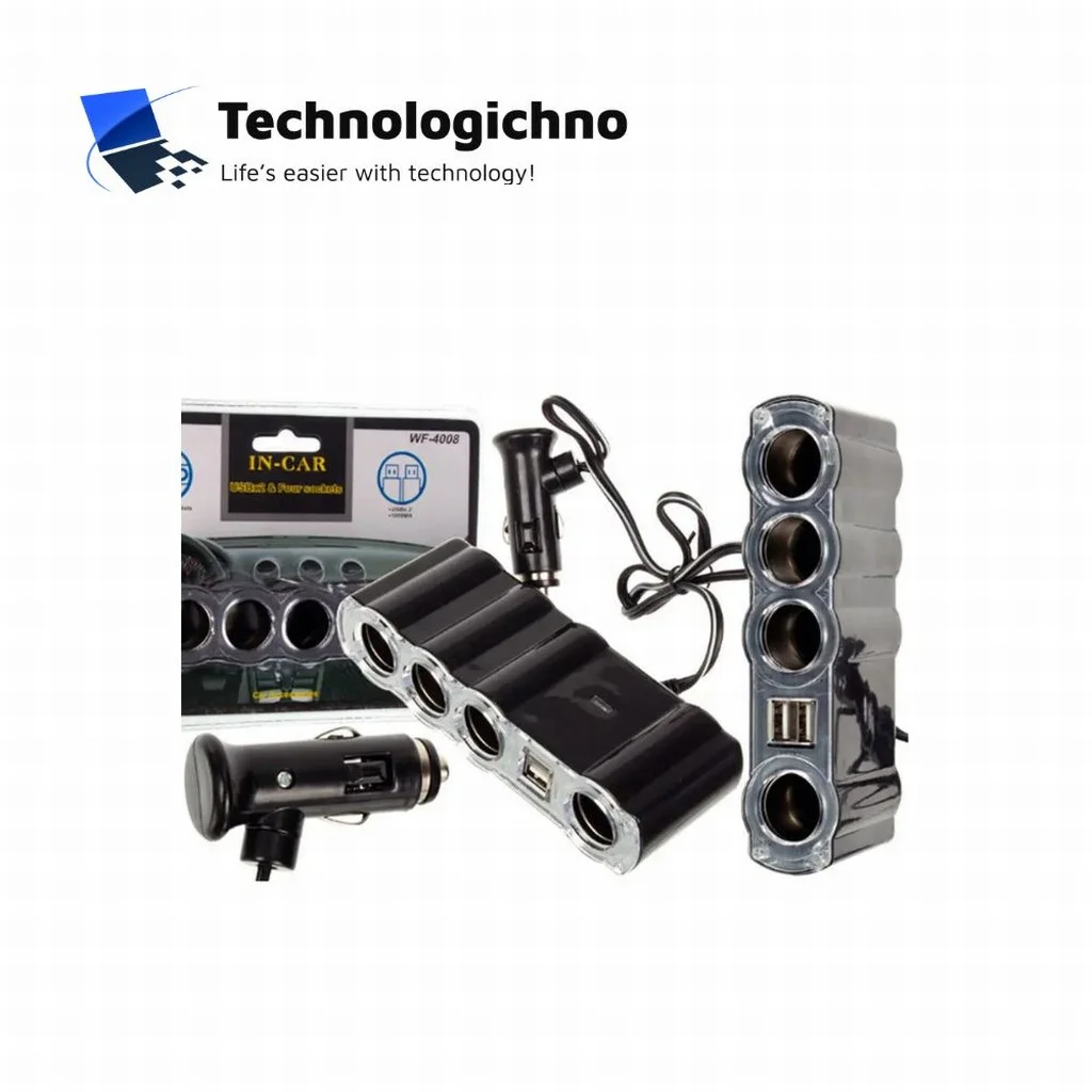  Разклонител за кола 12/24V 4 + 2 USB F