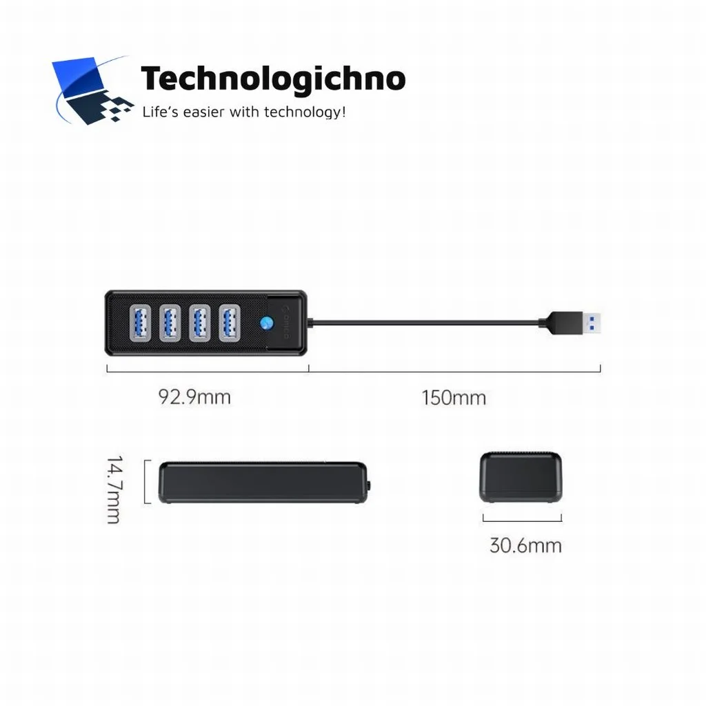  4 PORTS USB HUB 3.0 Orico PW4U Black
