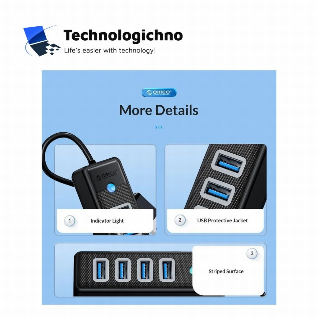  4 PORTS USB HUB 3.0 Orico PW4U Black