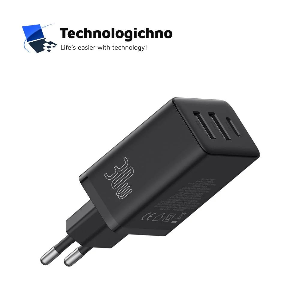 Зарядно Baseus 220V 30W Type C+2XUSB A Black