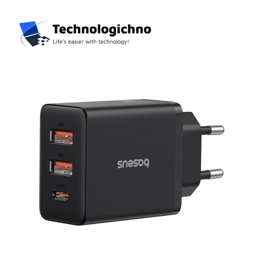 Зарядно Baseus 220V 30W Type C+2XUSB A Black