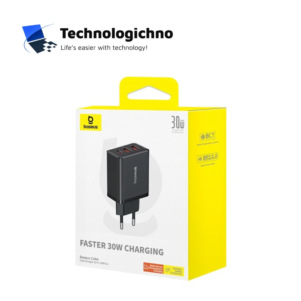 Зарядно Baseus 220V 30W Type C+2XUSB A Black