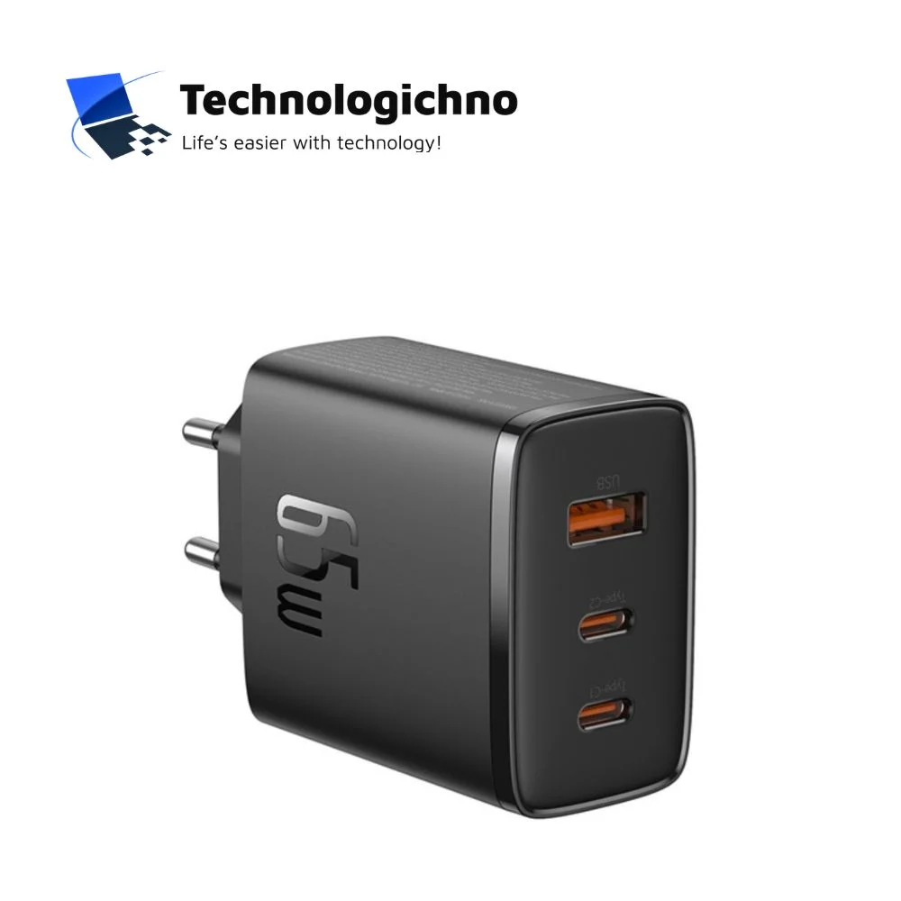 Зарядно Baseus 220V 65W 2xType C+USB A Black