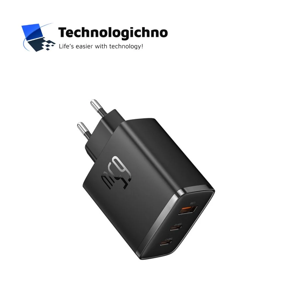 Зарядно Baseus 220V 65W 2xType C+USB A Black