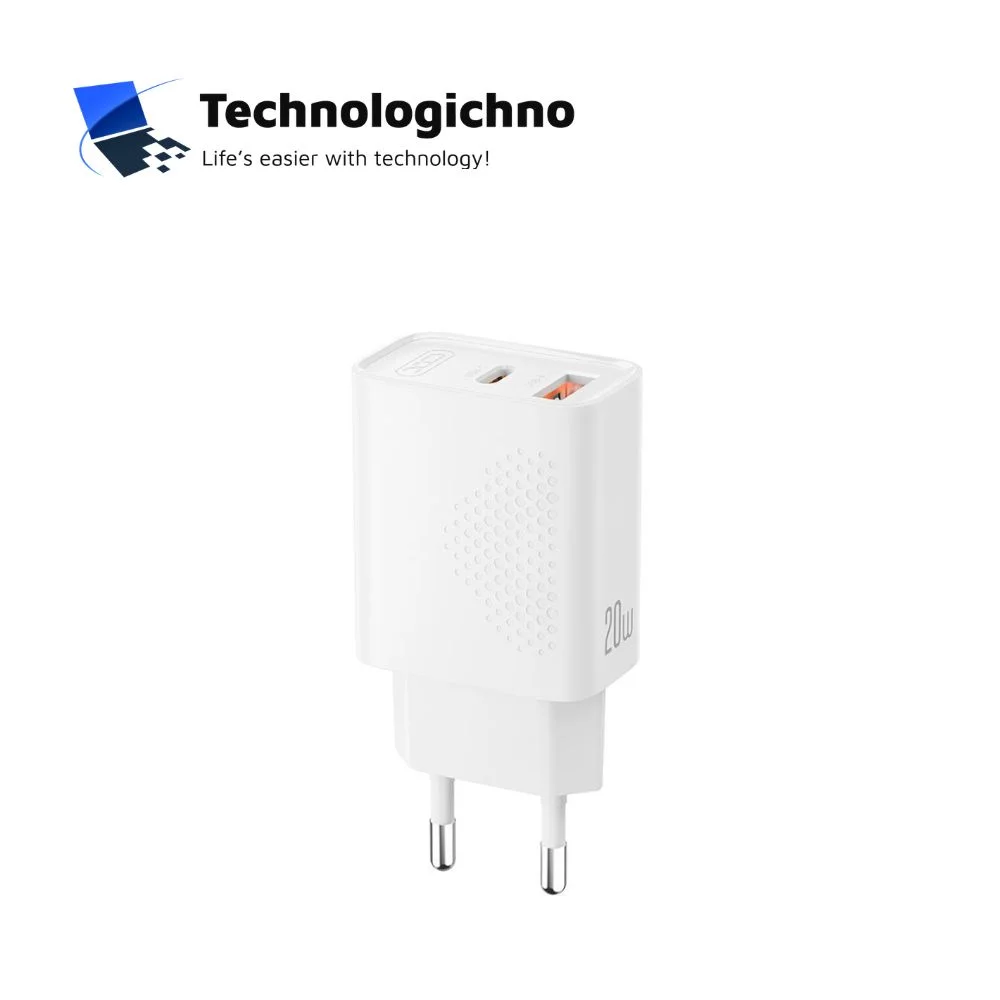  Зарядно XO 220V 20W USB-A+USB-C White