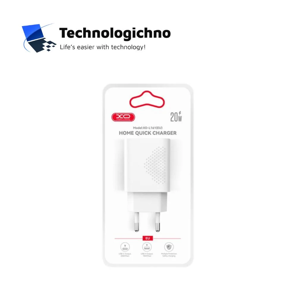  Зарядно XO 220V 20W USB-A+USB-C White