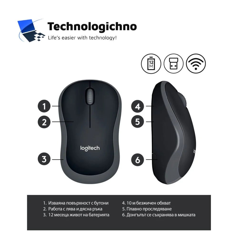  Безжична мишка Logitech M185 Grey
